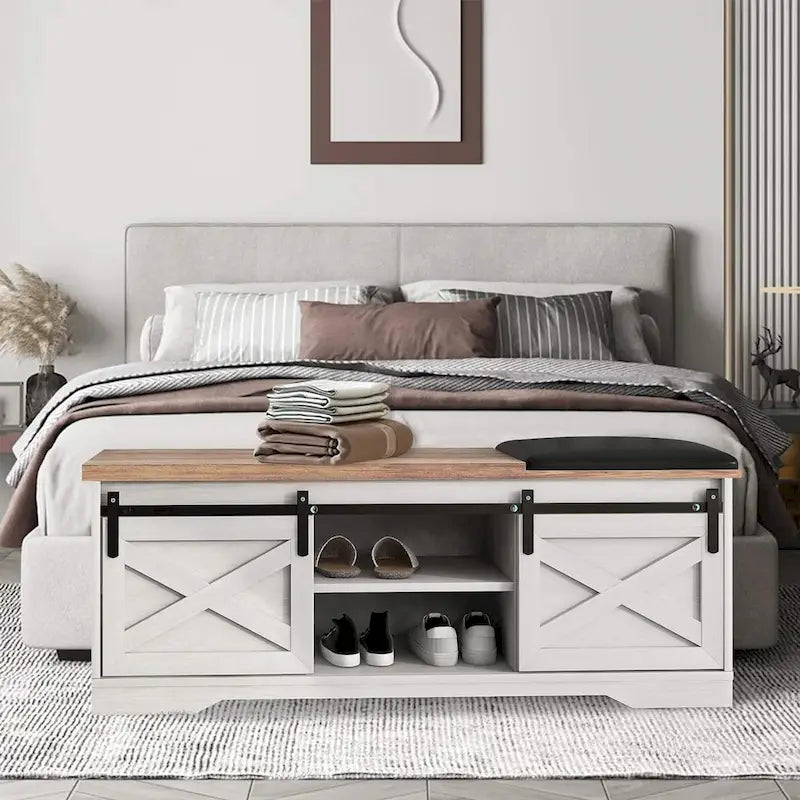 47 Farmhouse Entryway Shoe Bench with Thickened Cushion