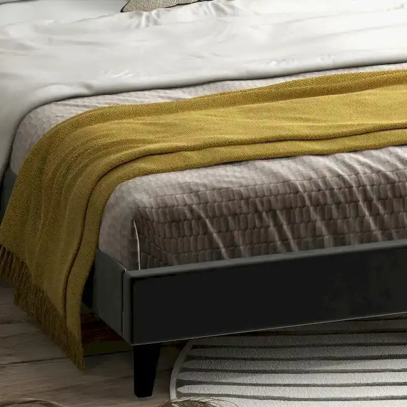 Upholsted Bed Frame with Wingback Headboard, Full Size