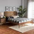 Elston Mid-Century Modern Synthetic Rattan Wood Platform Bed -Walnut