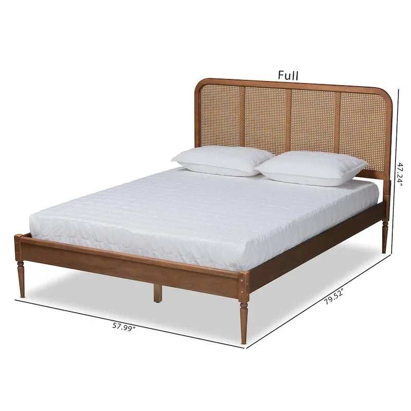 Elston Mid-Century Modern Synthetic Rattan Wood Platform Bed -Walnut