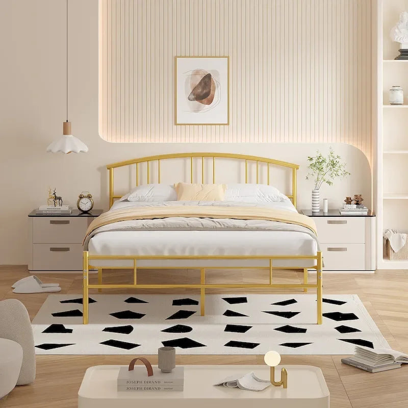 14 Inch Bed Frames Metal Platform Bed with Spindle Headboard Footboard/Mattress Foundation/No Box Spring Needed