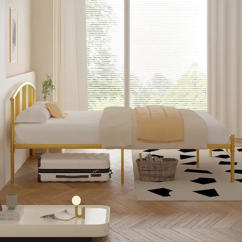 14 Inch Bed Frames Metal Platform Bed with Spindle Headboard Footboard/Mattress Foundation/No Box Spring Needed