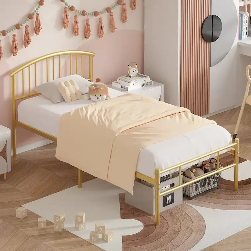 14 Inch Bed Frames Metal Platform Bed with Spindle Headboard Footboard/Mattress Foundation/No Box Spring Needed