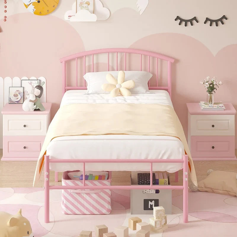 14 Inch Bed Frames Metal Platform Bed with Spindle Headboard Footboard/Mattress Foundation/No Box Spring Needed