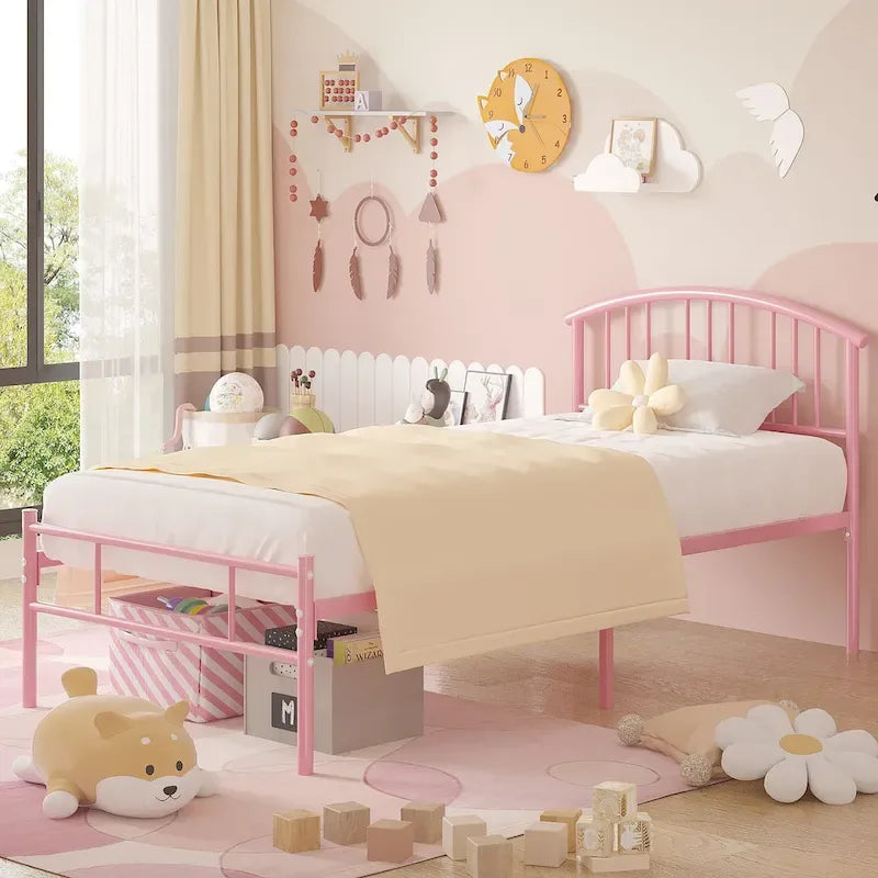 14 Inch Bed Frames Metal Platform Bed with Spindle Headboard Footboard/Mattress Foundation/No Box Spring Needed