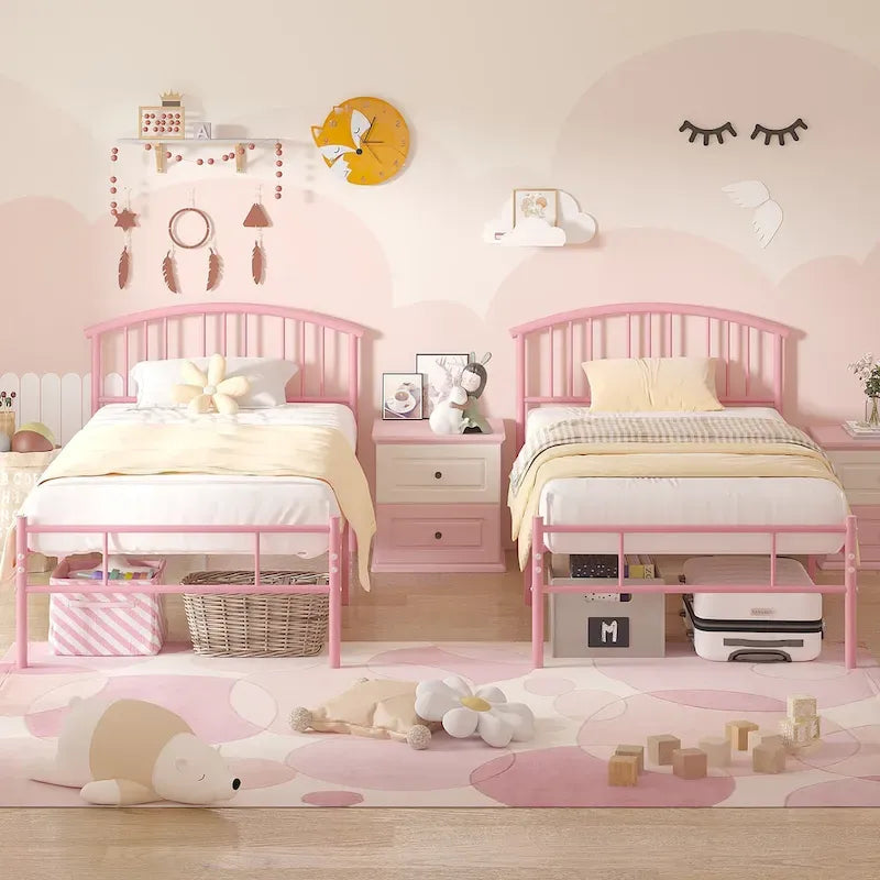 14 Inch Bed Frames Metal Platform Bed with Spindle Headboard Footboard/Mattress Foundation/No Box Spring Needed