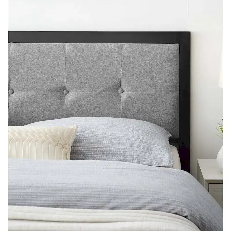 Waldorf Modern Light Grey Fabric Button Tufted Upholstered King Size Metal Headboard