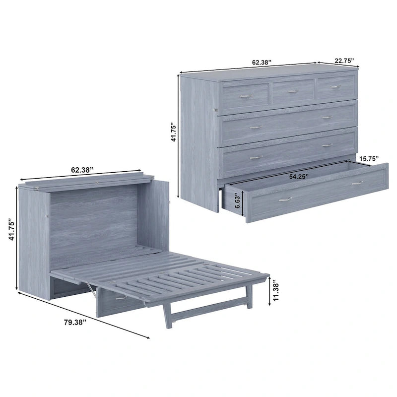 Northfield Queen Murphy Bed Chest with Mattress in Driftwood