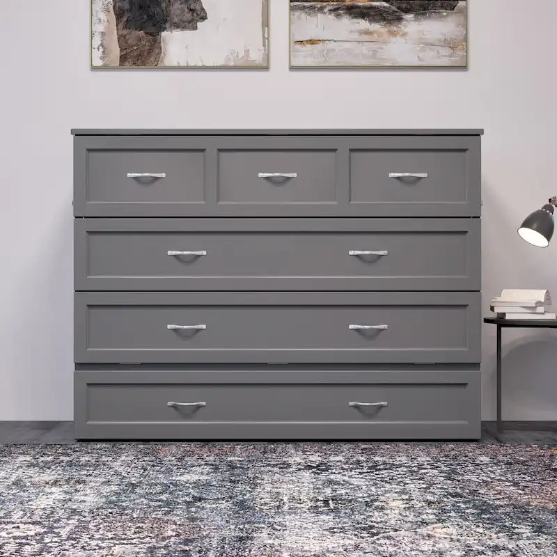 Northfield Full Murphy Bed Chest with Mattress in Grey