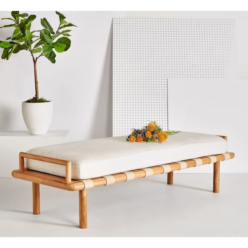 SAFAVIEH Couture Grizelda Teak Cushion Bench - 70 In W x 26 In D x 19 In H - 70Wx26Dx19H