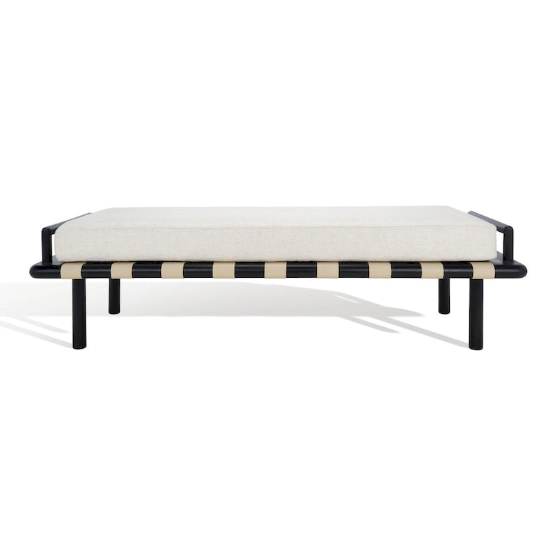 SAFAVIEH Couture Grizelda Teak Cushion Bench - 70 In W x 26 In D x 19 In H - 70Wx26Dx19H