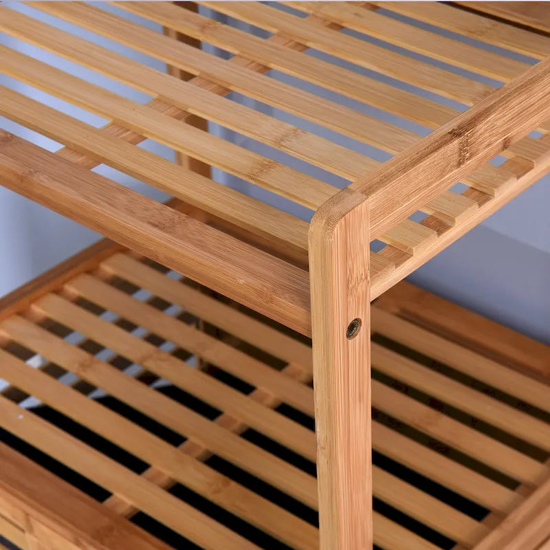 Brown Bamboo Bathroom Laundry Storage Floor Cabinet with 2-tier Shelf - 17.32 x 13 x 37.8 inch