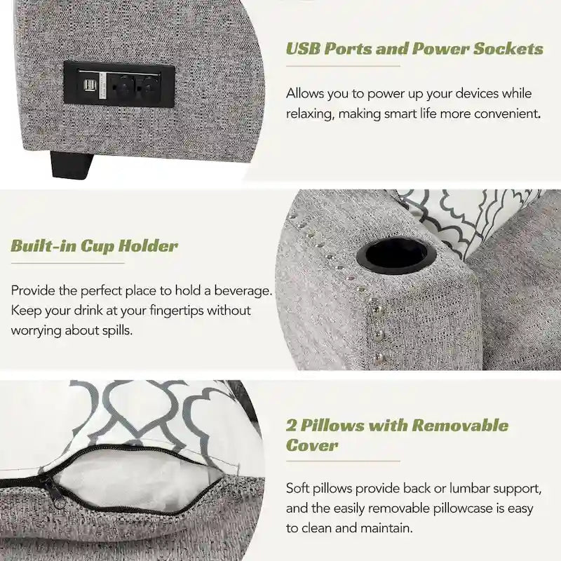 83.8 Sectional Pull-Out Sofa Bed L-Shaped Corner Sofa Couch with Storage Chaise, USB Ports, Power Sockets, Cup Holder for Livin