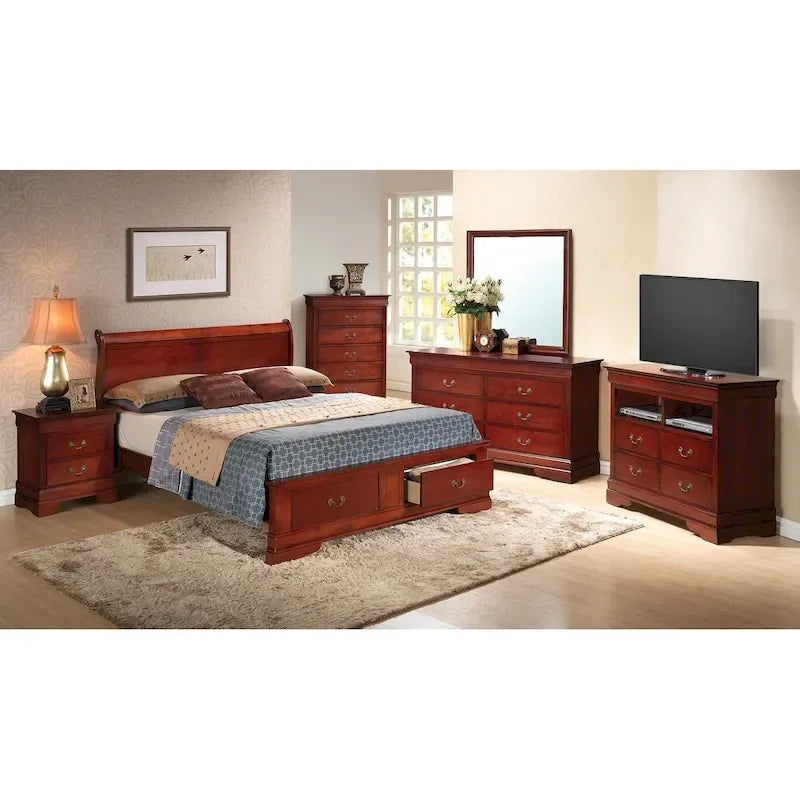 Louis Philippe King Storage Wood Panel Bed