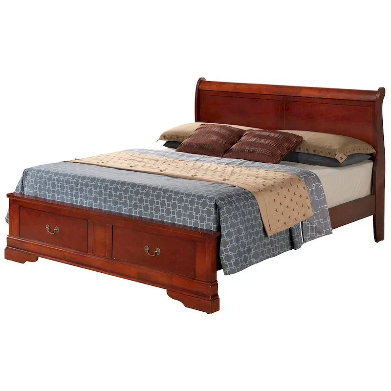 Louis Philippe King Storage Wood Panel Bed