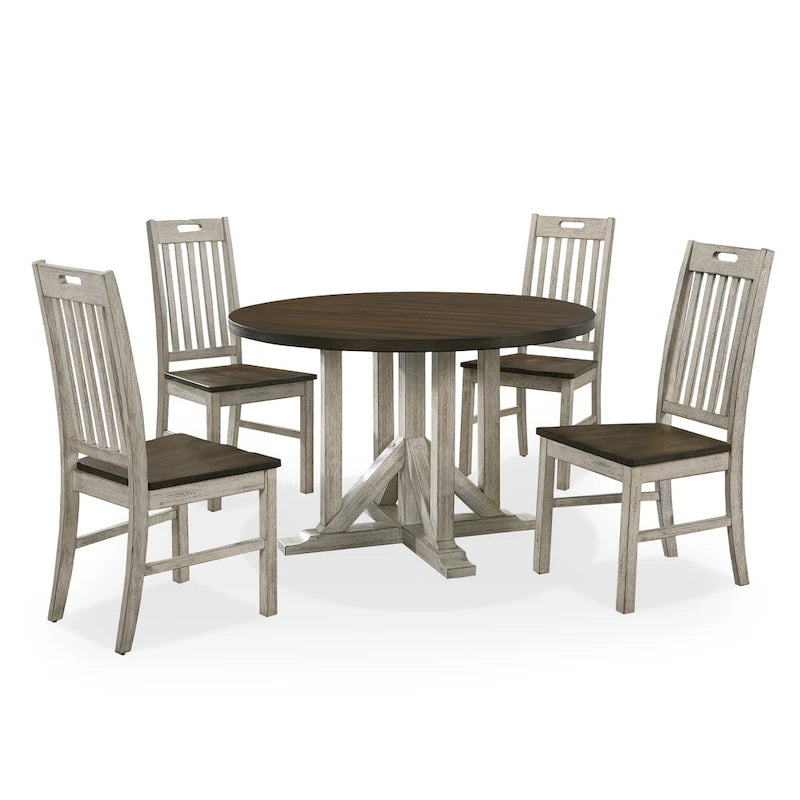 Derry Farmhouse Antique White and Dark Oak Solid Wood 5-Piece Dining Table Set by Furniture of America