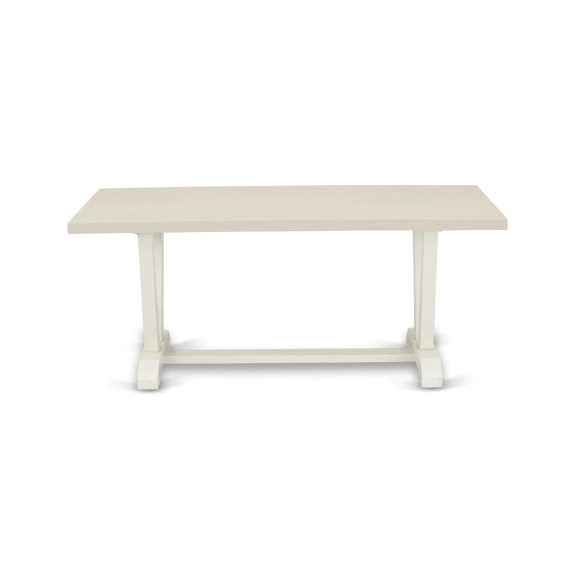 East West Furniture Dining Table Set- a Wooden Table and Cream Linen Fabric Parsons Chairs, Linen White(Pieces Options)