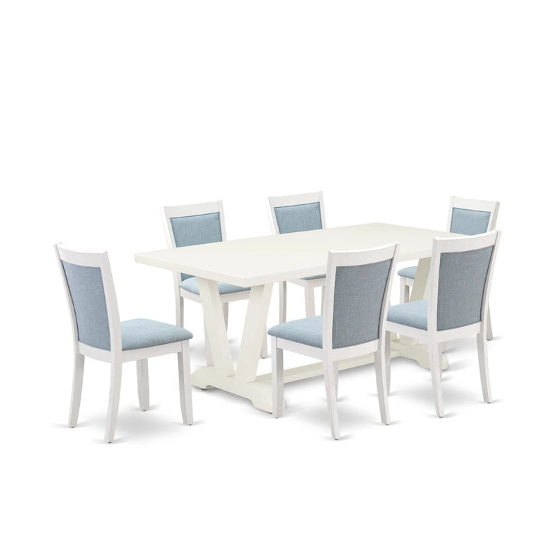 East West Furniture Dining Table Set- a Wooden Table and Cream Linen Fabric Parsons Chairs, Linen White(Pieces Options)