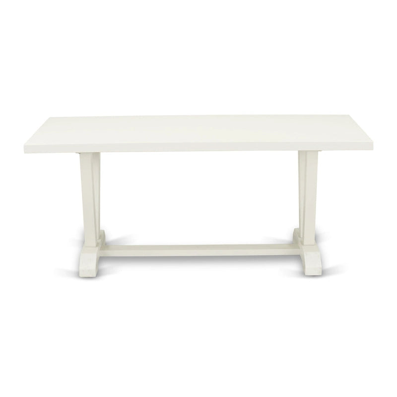 East West Furniture Dining Table Set- a Wooden Table and Cream Linen Fabric Parsons Chairs, Linen White(Pieces Options)