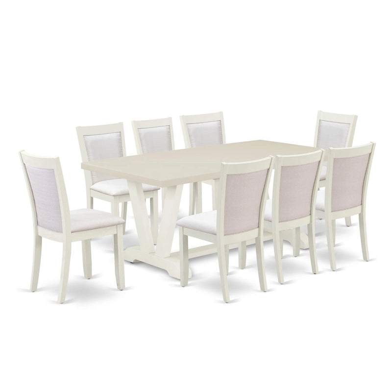 East West Furniture Dining Table Set- a Wooden Table and Cream Linen Fabric Parsons Chairs, Linen White(Pieces Options)