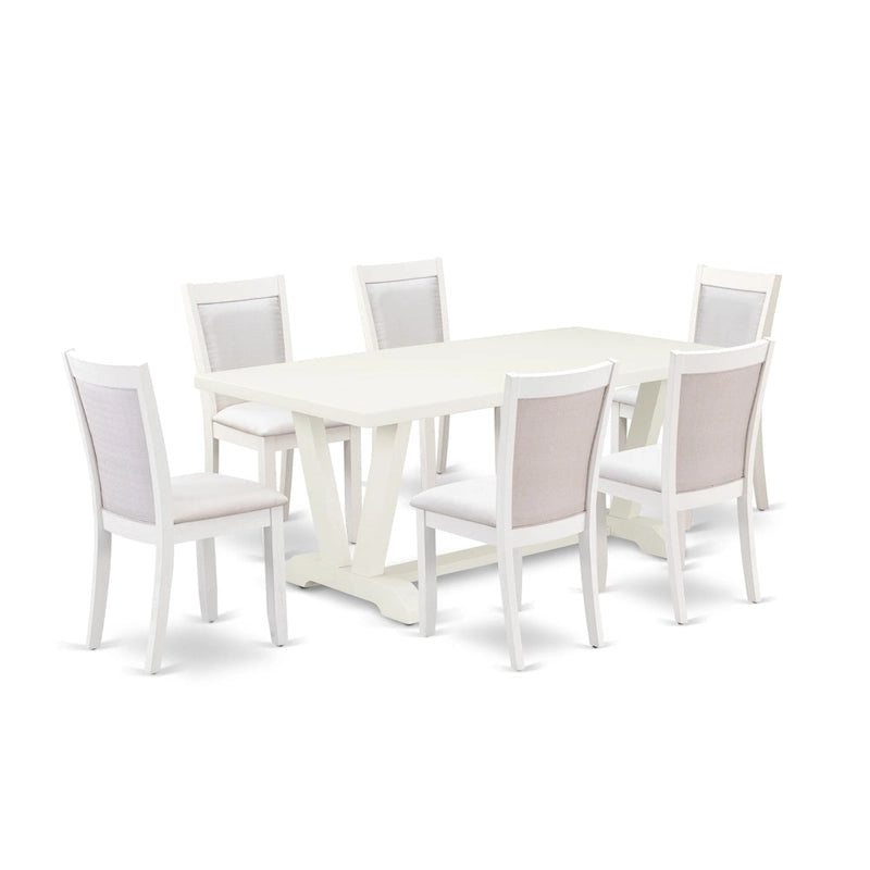 East West Furniture Dining Table Set- a Wooden Table and Cream Linen Fabric Parsons Chairs, Linen White(Pieces Options)
