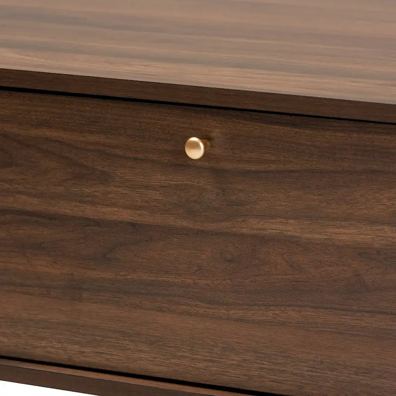 Edel Mid-Century Walnut Brown and Gold Finished Wood Coffee Table