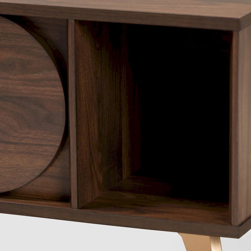 Edel Mid-Century Walnut Brown and Gold Finished Wood Coffee Table