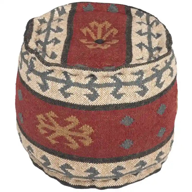 Handmade Wool and Jute Upholstered Pouf