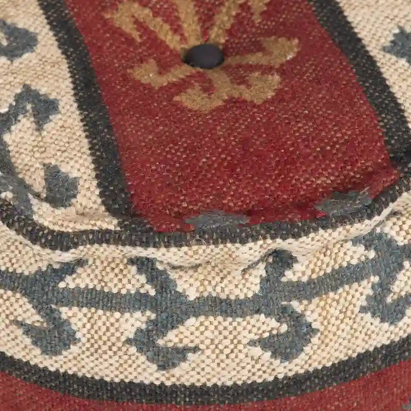 Handmade Wool and Jute Upholstered Pouf