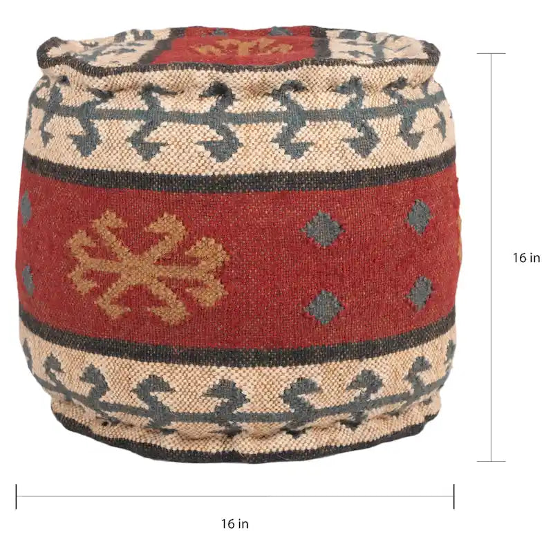 Handmade Wool and Jute Upholstered Pouf