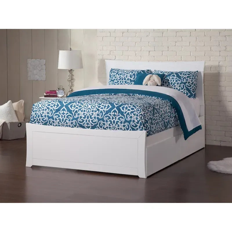 Metro Full Platform Bed and Footboard with 2 Bed Drawers in White