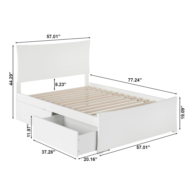 Metro Full Platform Bed and Footboard with 2 Bed Drawers in White
