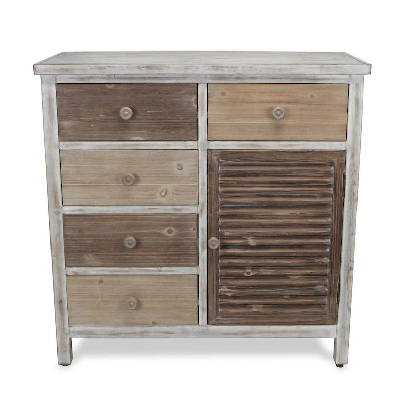 HomeRoots 32 Brown Rustic Solid Wood End Table Cabinet With Five Drawers - 31.75