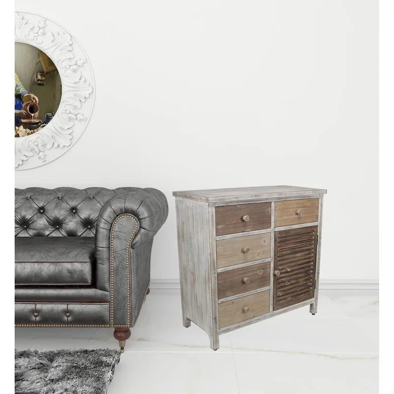 HomeRoots 32 Brown Rustic Solid Wood End Table Cabinet With Five Drawers - 31.75