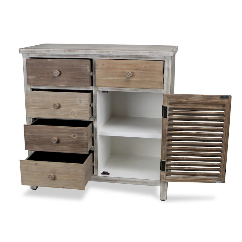 HomeRoots 32 Brown Rustic Solid Wood End Table Cabinet With Five Drawers - 31.75