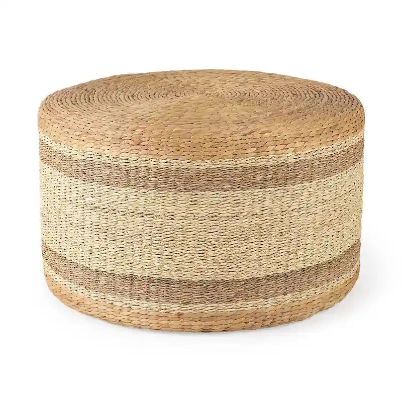 Mercana Maya Brown Striped Seagrass Round Coffee Table Pouf