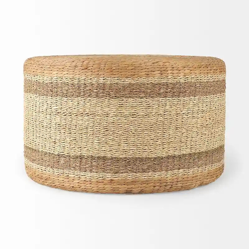 Mercana Maya Brown Striped Seagrass Round Coffee Table Pouf