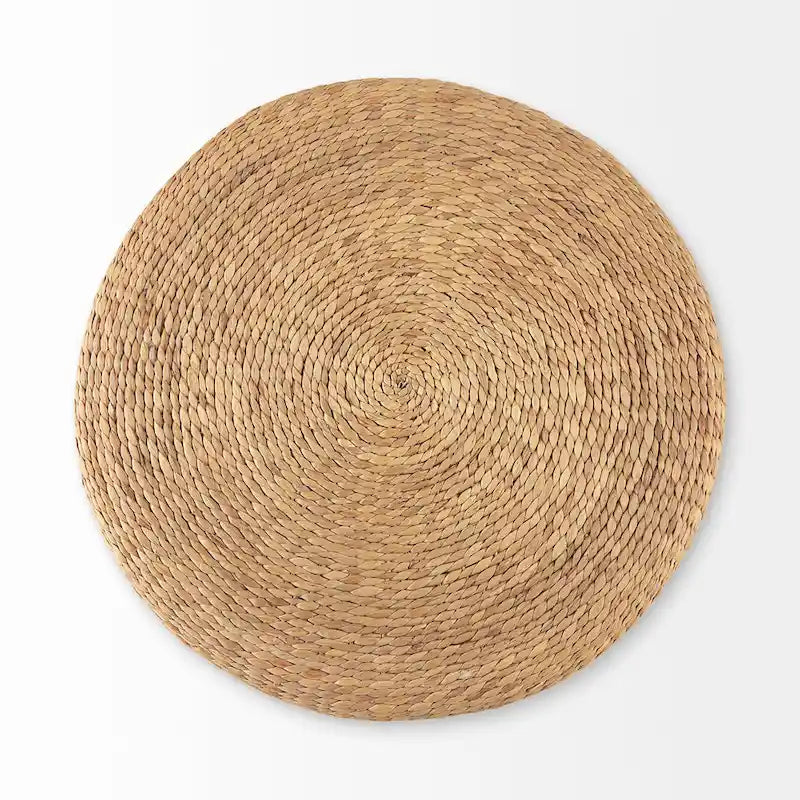 Mercana Maya Brown Striped Seagrass Round Coffee Table Pouf