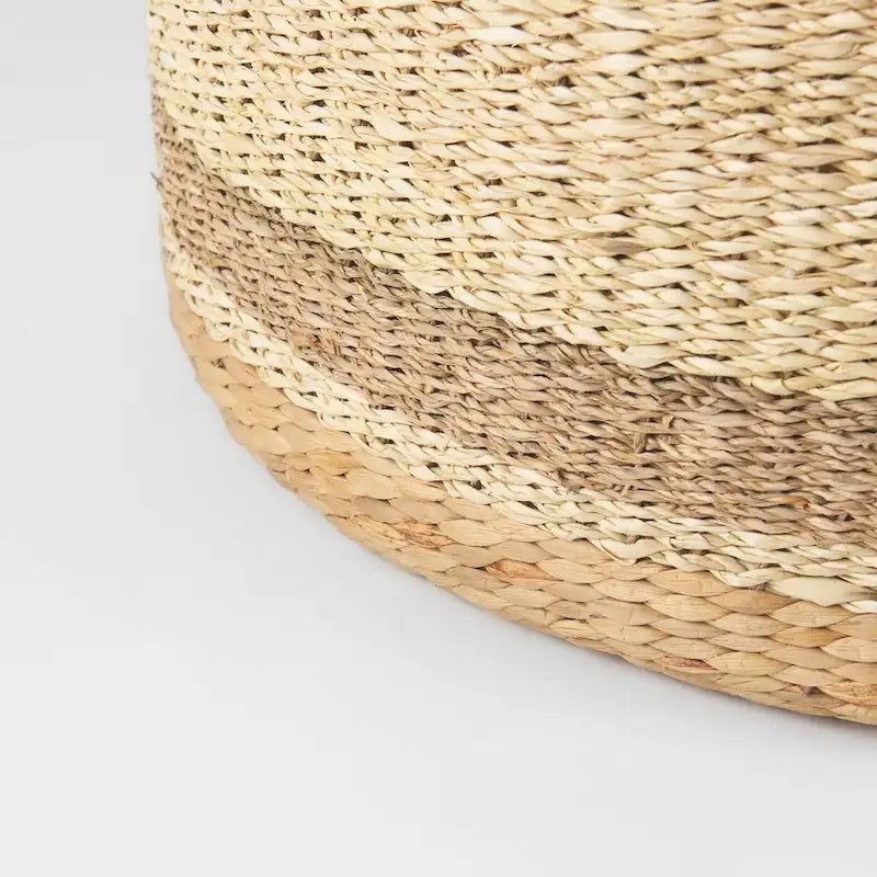 Mercana Maya Brown Striped Seagrass Round Coffee Table Pouf