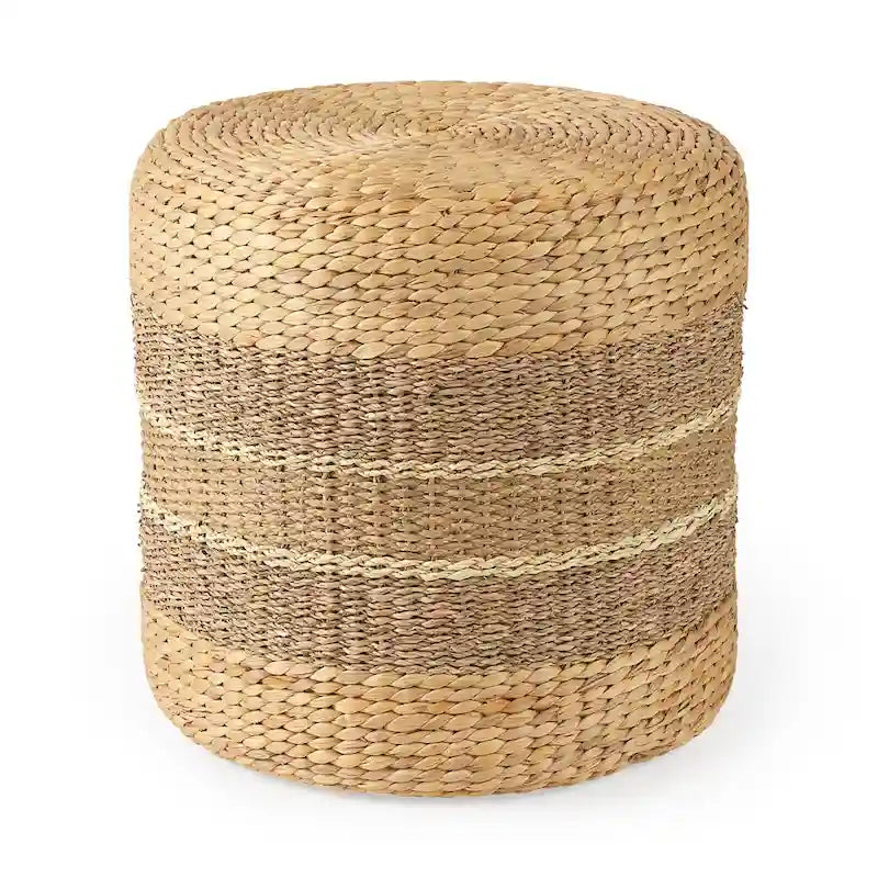 Mercana Maya Brown Striped Seagrass Round Coffee Table Pouf