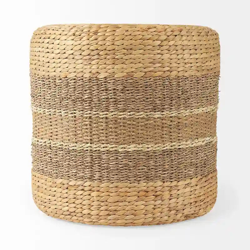 Mercana Maya Brown Striped Seagrass Round Coffee Table Pouf