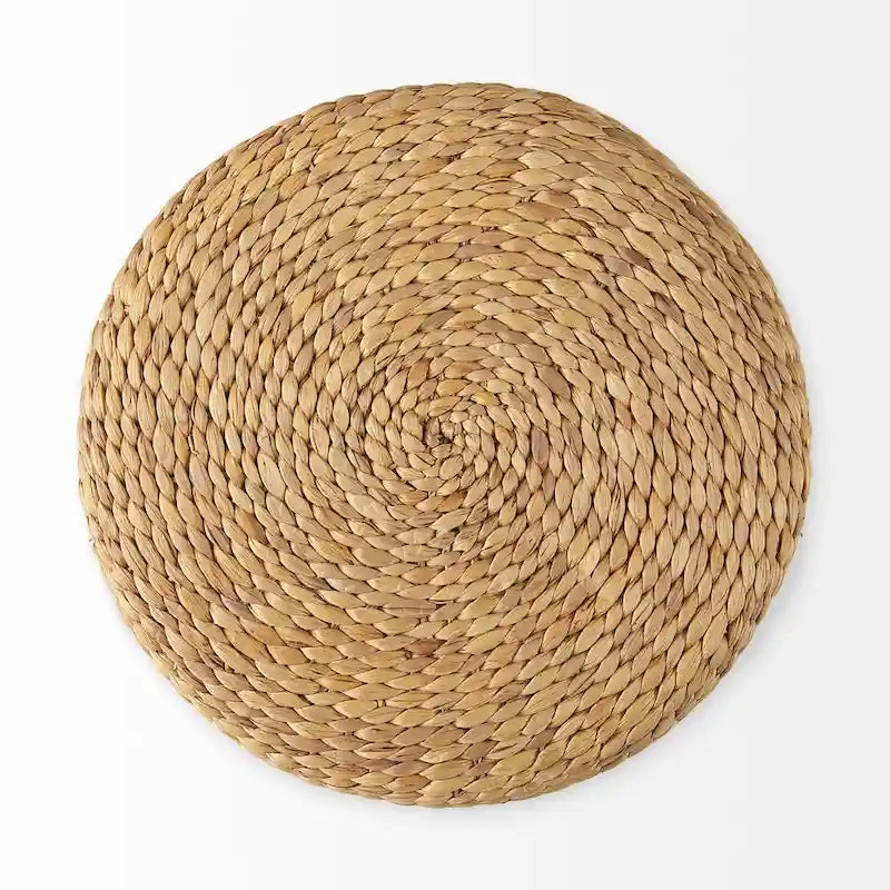 Mercana Maya Brown Striped Seagrass Round Coffee Table Pouf