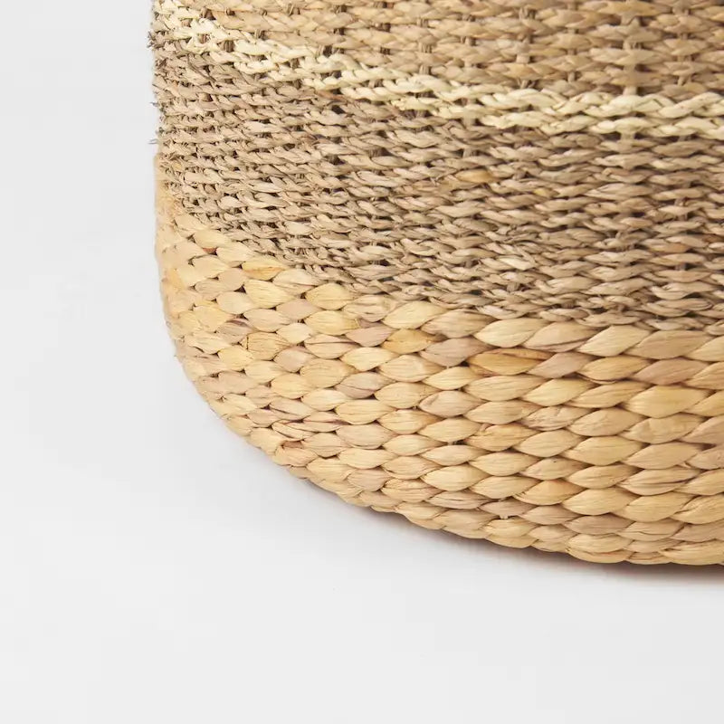 Mercana Maya Brown Striped Seagrass Round Coffee Table Pouf