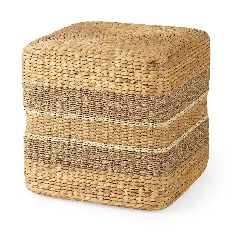 Mercana Maya Brown Striped Seagrass Round Coffee Table Pouf