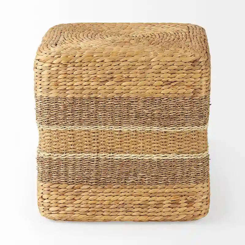 Mercana Maya Brown Striped Seagrass Round Coffee Table Pouf