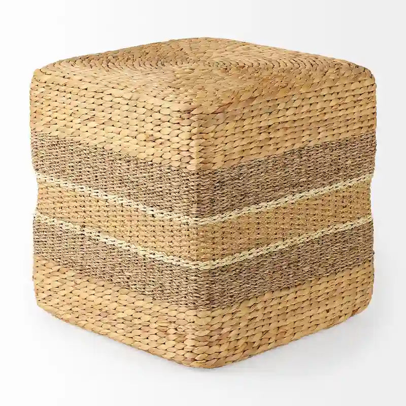 Mercana Maya Brown Striped Seagrass Round Coffee Table Pouf