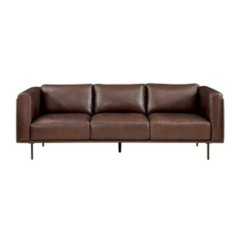 Sen 88 Inch Low Back Tufted Sofa, Brown Top Grain Leather, Metal Legs