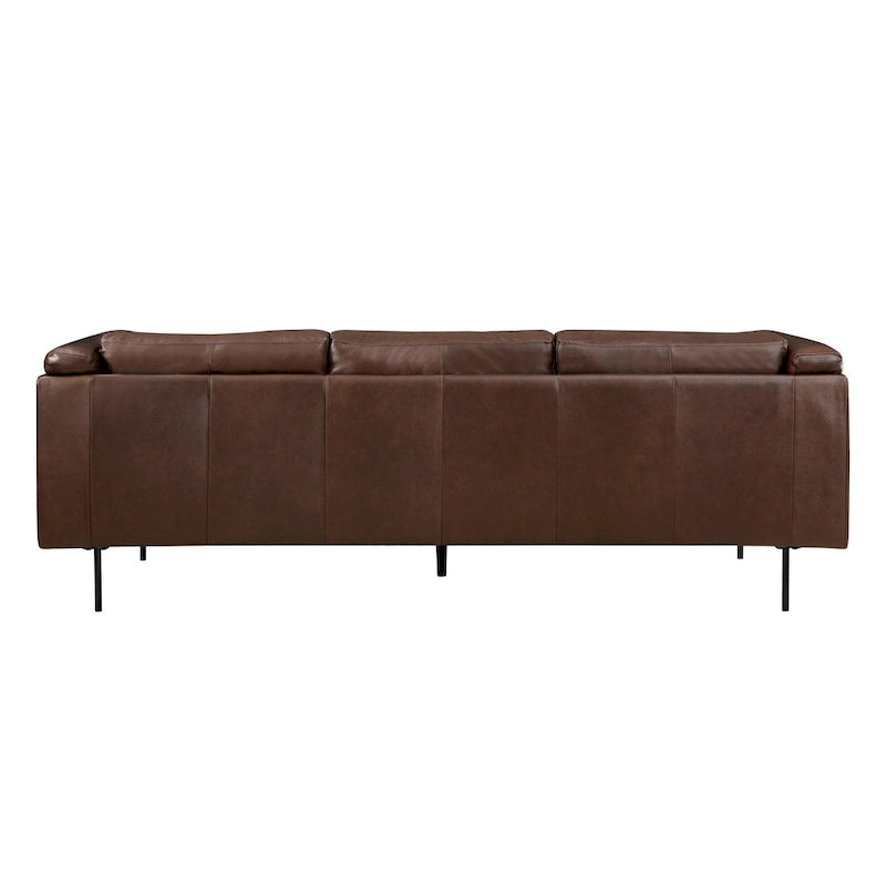Sen 88 Inch Low Back Tufted Sofa, Brown Top Grain Leather, Metal Legs
