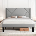 Queen Size Platform Bed Frame with Fabric Upholstered Headboard and Wooden Slats Support, No Box Spring Needed/Easy Assembly