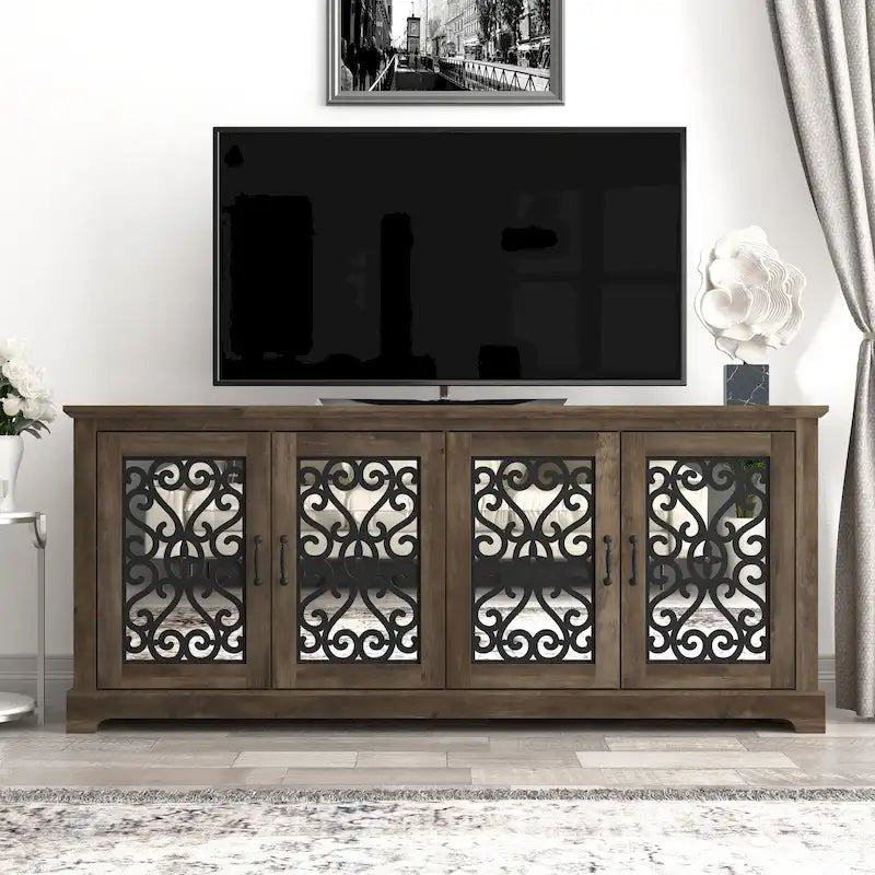 GALANO Calidia 68.2 in. Grey Stone 4-Door Wide TV Stand for TVs up to 75 in. - 68.2L x 17.1W x 29.3H